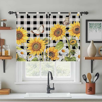 Sunflowers Kitchen Curtains 45 Inch Length, Short Cafe Window Curtains Tab Top - Image 3