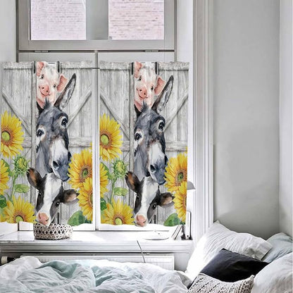 Farmhouse Kitchen Curtains 45 Inches length, Watercolor Sunflowers Animals - Image 5
