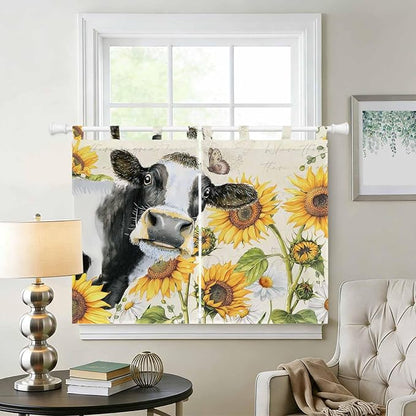 Yellow Sunflowers Kitchen Curtains 45 Inch Length, Short Cafe Window Curtains - Image 2