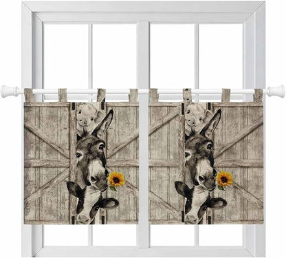 Funny Farm Animals Kitchen Curtains 36 Inch Length, Small Window Curtains Tab by Unknown
