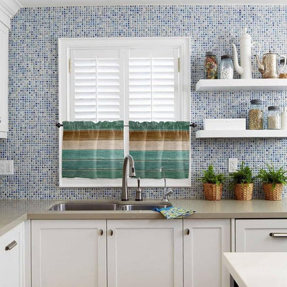 Vintage Plank Turquoise Brown Window Valance Curtains, Farmhouse Wood Grain - Image 8