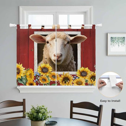 Sheep Sunflower Bedroom Curtains 63 Inch Length, Window Curtains Tab Top - Image 4