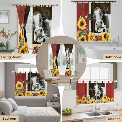 Cows Sunflowers Kitchen Curtains 36 Inch Length, Small Window Curtains Tab Top - Image 7