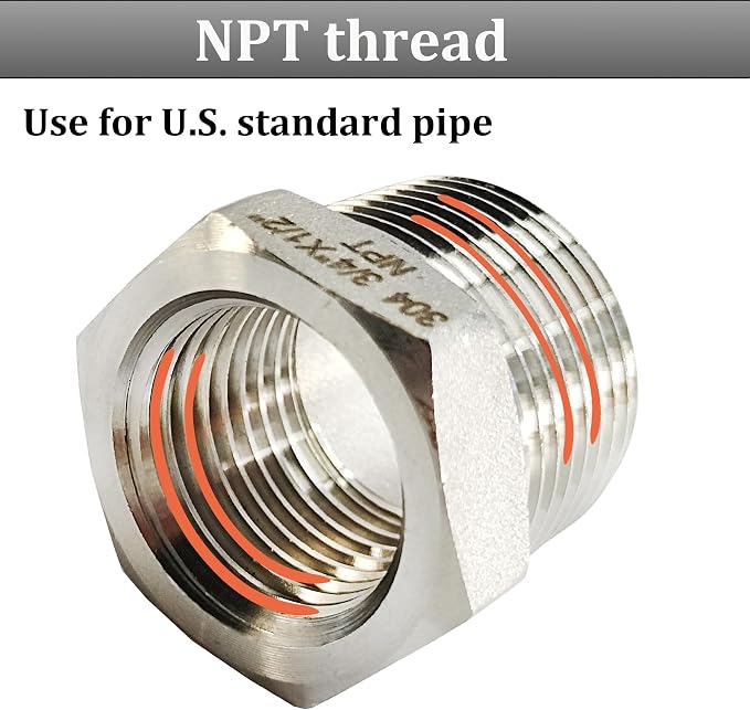 2 Pcs Reducer Hex Bushing, 304 Stainless Steel 1" Male NPT to 1/2" Female NPT（ - Image 4