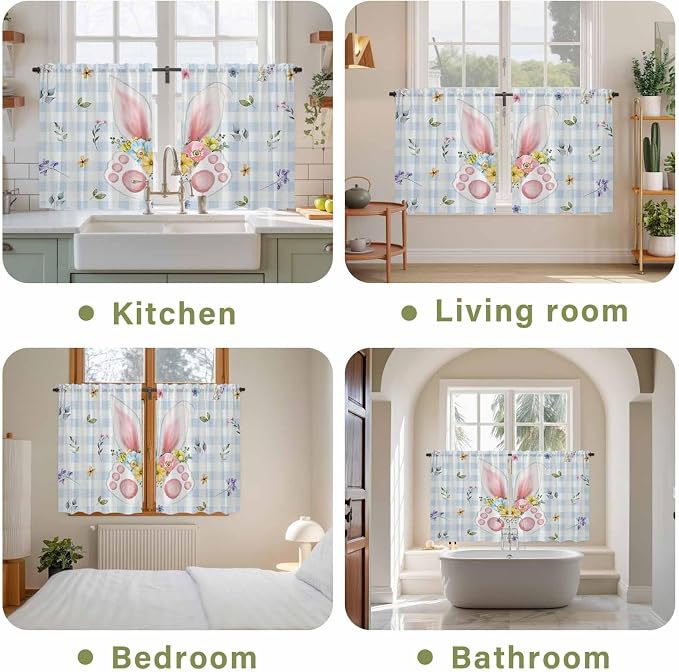 Easter Kitchen Tier Curtains 45 Inch Long 2 Panel Set, Rod Pocket Short Window - Image 8