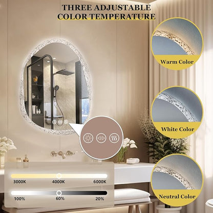 LUVODI Lighted LED Bathroom Mirror: 32”x24”Irregular Stone Pattern Frosted Wall - Image 6