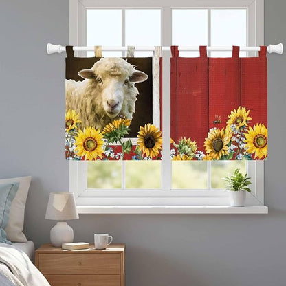 Sheep Flowers Kitchen Curtains 36 Inch Length, Small Window Curtains Tab Top - Image 9