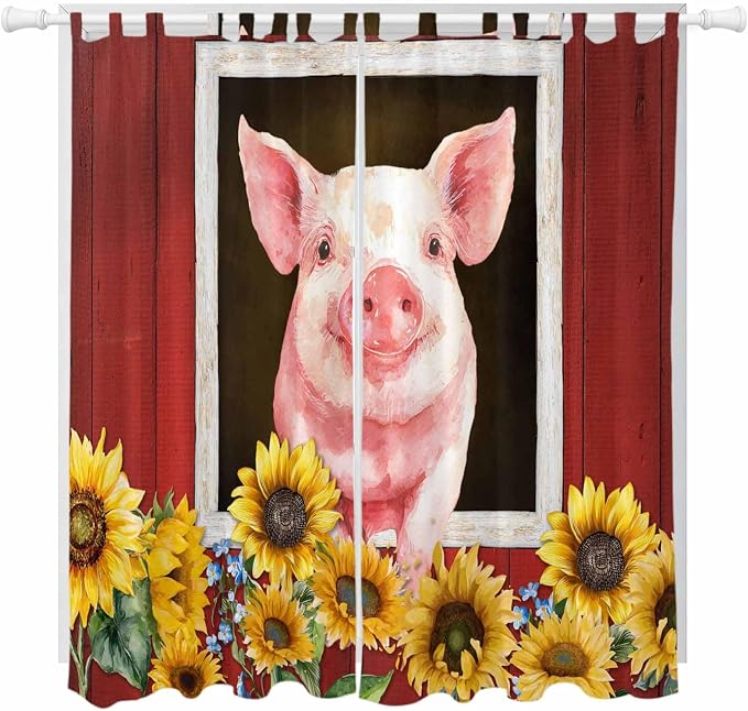 Pigs Sunflowers Living Room Curtains 84 Inch Length, Window Curtains Tab Top by Unknown