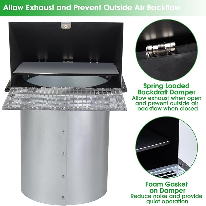4 Inch Dryer Vent Cover Outside, Dryer Wall Vent Exhaust Vent Cover, Hooded - Image 4