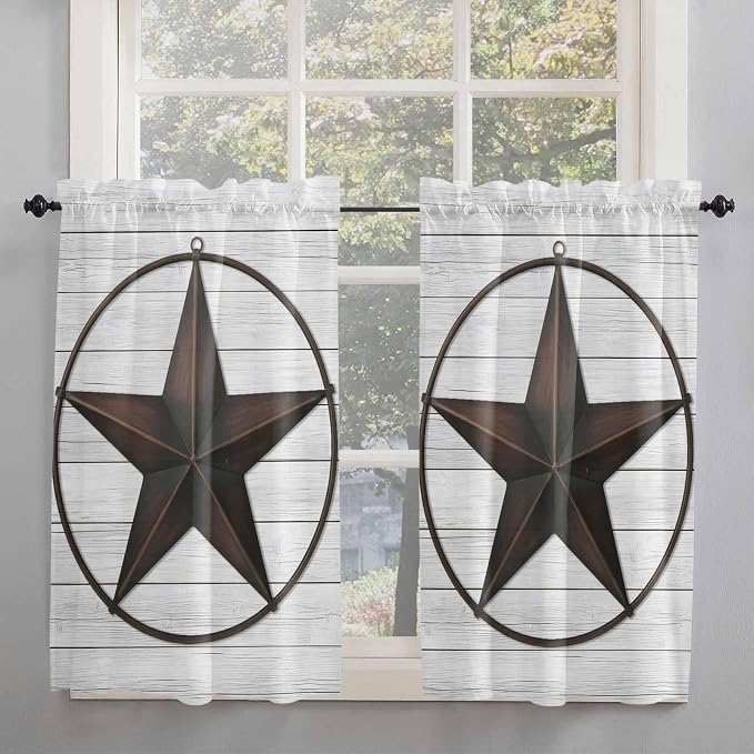 Vintage Farm Western Star Window Valance Curtains, 2 Panel - Image 2