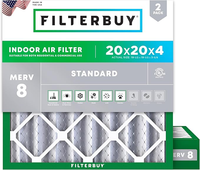 Filterbuy 20x20x4 Air Filter MERV 8 Essential Dust & Allergy Defense, by Filterbuy