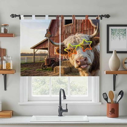 Farm Yaks Bedroom Curtains 63 Inch Length, Window Curtains Tab Top, Farmhouse - Image 3