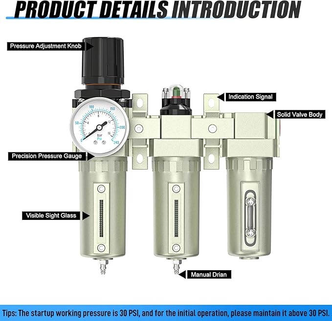 Heavy Duty Industrial Grade 1/2" NPT 3 Stage Air Drying System, Coalescing - Image 4