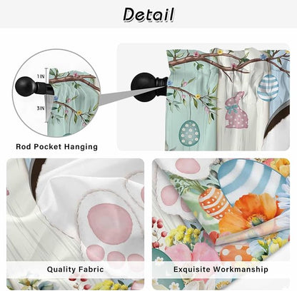 Easter Kitchen Curtains 45 Inch Long 2 Panel Set, Rod Pocket Window Treatment - Image 9