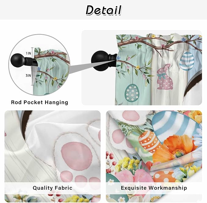 Easter Window Curtains 63 Inch Long 2 Panel Set, Rod Pocket Bedroom Curtains & - Image 9