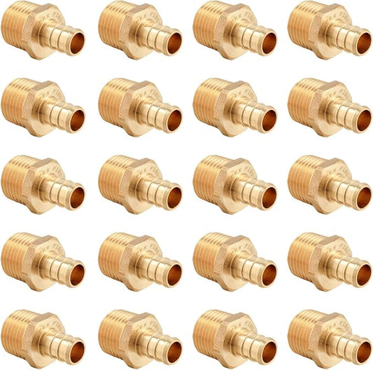 20 PCS EFIELD Pex Barb Crimp Brass Fittings 1/2 inch x 1/2 inch NPT Male Adapter by EFIELDPEXTUBING