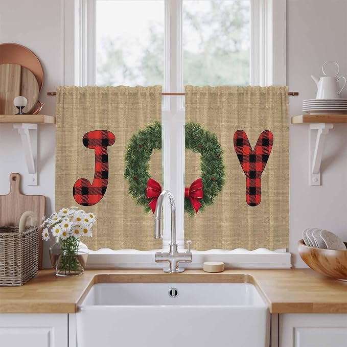 Red Green Christmas Kitchen Curtains 54 Inch Long 2 Panel Set, Rod Pocket by Unknown