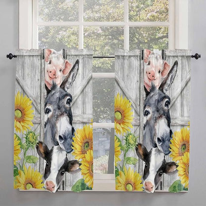 Farmhouse Kitchen Curtains 54 Inches length, Watercolor Sunflowers Animals - Image 2