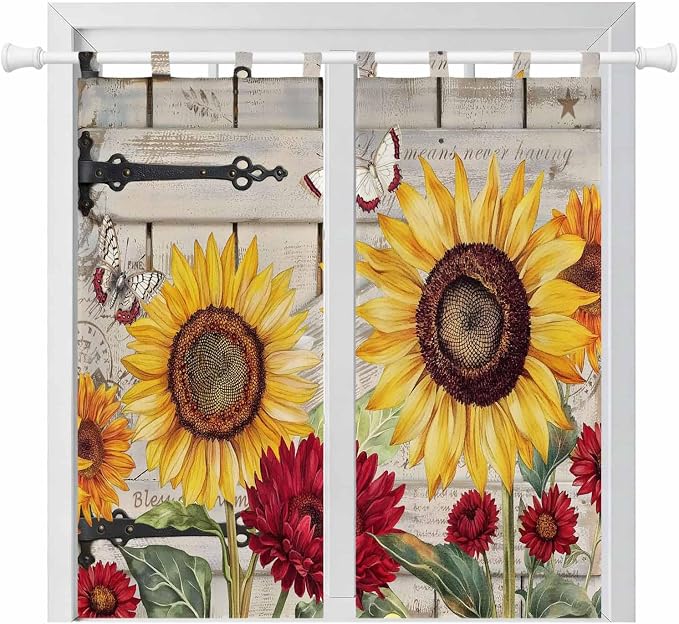Red Yellow Sunflowers Living Room Curtains 84 Inch Length, Window Curtains Tab by Unknown