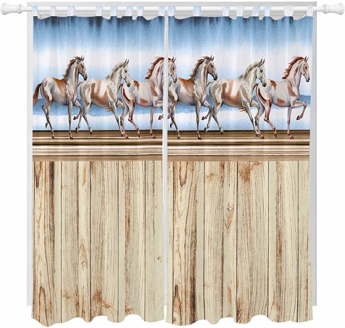 Western Horse Living Room Curtains 84 Inch Length, Window Curtains Tab Top by Unknown