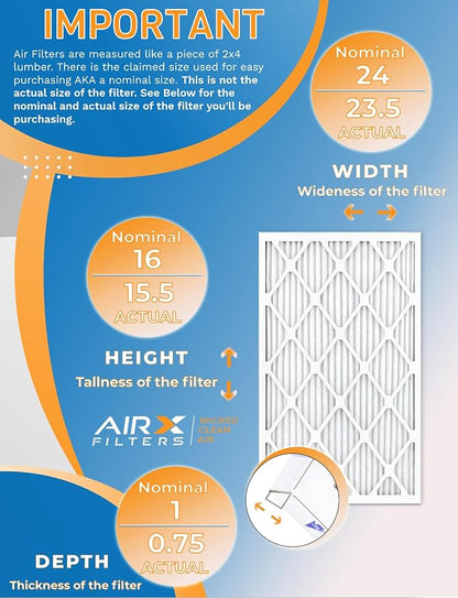16x24x1 Air Filter MERV 8 Rating, 12 Pack of Furnace Filters Comparable to MPR - Image 2