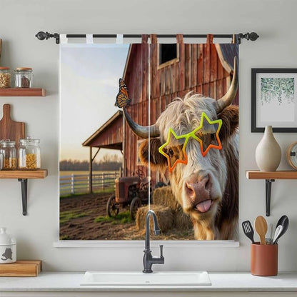 Farm Yaks Bathroom Curtains 63 Inch Length, Window Curtains Tab Top, Farmhouse - Image 3