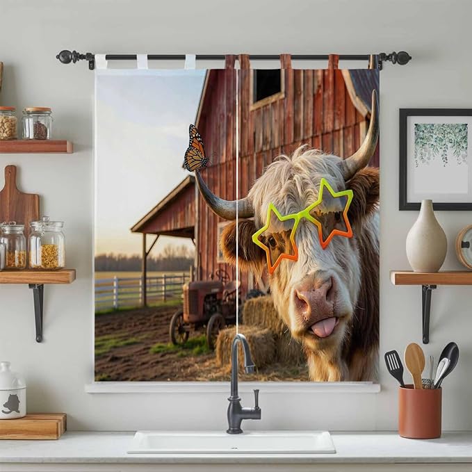 Farm Yaks Bedroom Curtains 72 Inch Length, Window Curtains Tab Top, Farmhouse - Image 3