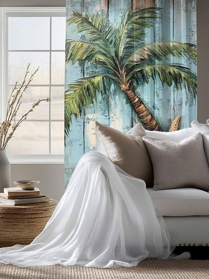 Sheer Curtains 72 Inches Long, Coastal Blue Green Tree Semi Sheer Curtains - Image 4
