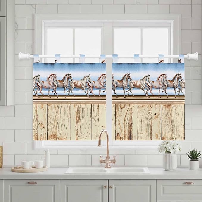 Western Horse Kitchen Curtains 36 Inch Length, Small Window Curtains Tab Top - Image 3