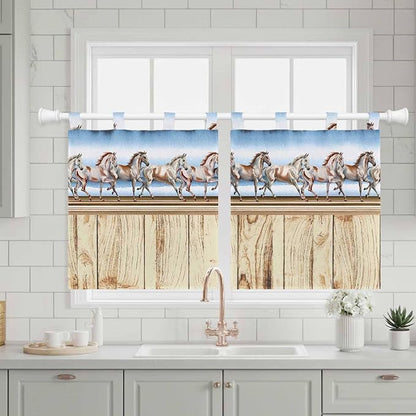 Western Horse Kitchen Curtains 36 Inch Length, Small Window Curtains Tab Top - Image 3