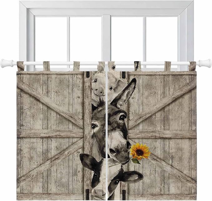 Funny Farm Animals Kitchen Curtains 45 Inch Length, Short Cafe Window Curtains by Unknown