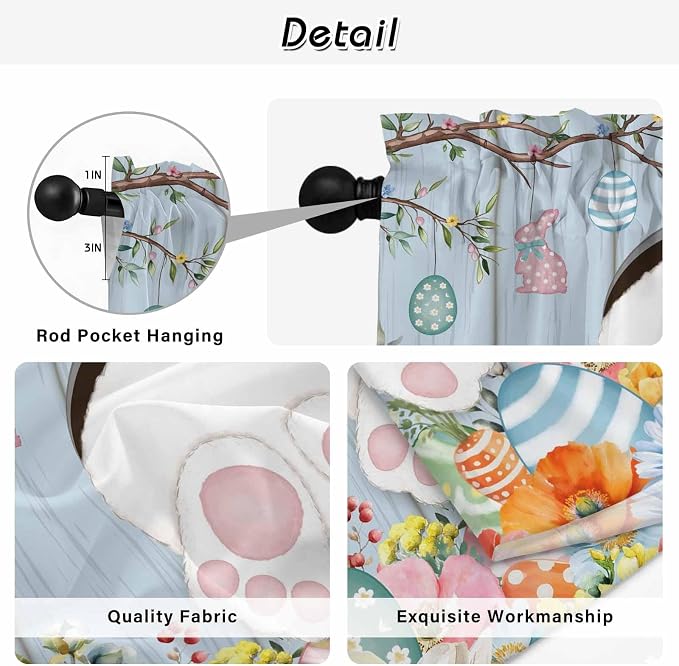 Easter Kitchen Curtains 54 Inch Long 2 Panel Set, Rod Pocket Window Curtains - Image 9
