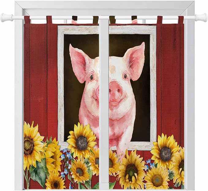 Pigs Sunflowers Bedroom Curtains 72 Inch Length, Window Curtains Tab Top by Unknown