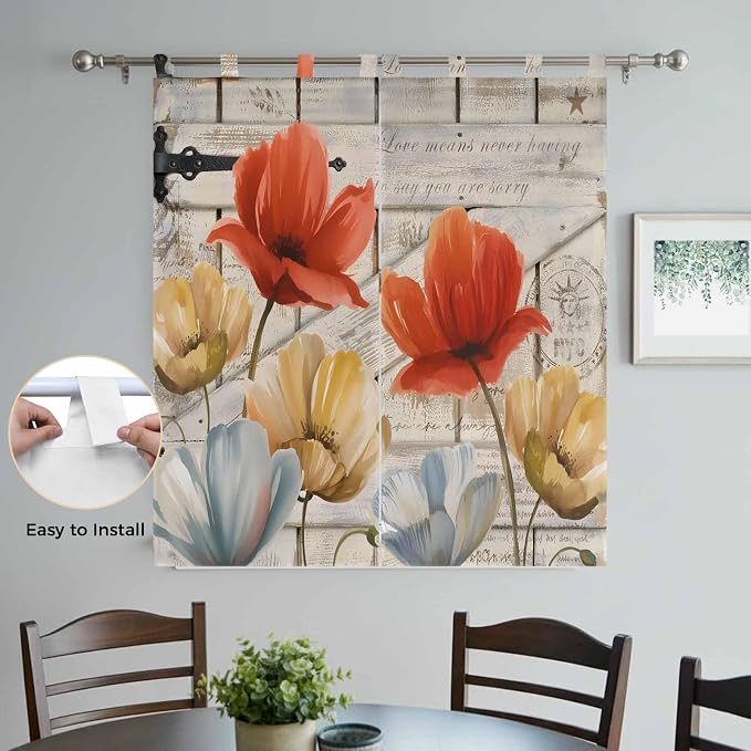 Retro Floral Living Room Curtains 84 Inch Length, Window Curtains Tab Top - Image 4