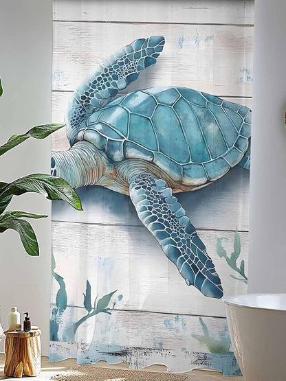 Sheer Curtains 84 Inches Long, Teal Green Sea Turtle Semi Sheer Curtains Light - Image 4