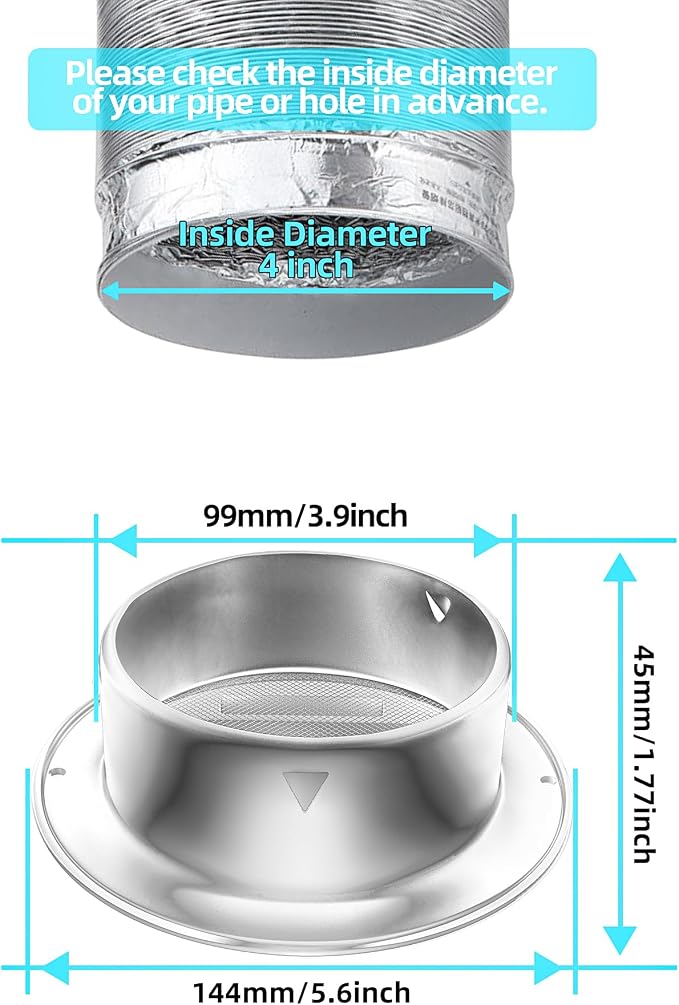 4'' Shiny Silver Paint Stainless Steel Air Vents, Louvered Grille Cover Vent - Image 2