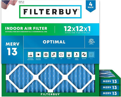 Filterbuy 12x12x1 Air Filter MERV 13 Optimal Smoke & Allergy Defense, by Filterbuy