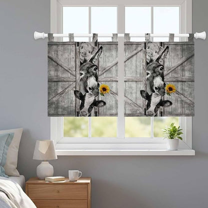 Funny Farm Animals Kitchen Curtains 36 Inch Length, Small Window Curtains Tab - Image 9