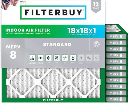 Filterbuy 18x18x1 Air Filter MERV 8 Essential Dust & Allergy Defense, by Filterbuy