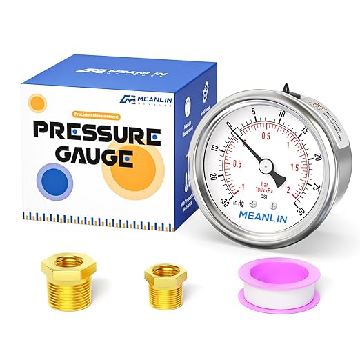 MEANLIN MEASURE -30inHG~30Psi Vacuum Gauge Stainless Steel 1/4" NPT 2" FACE by MEANLINMEASURE