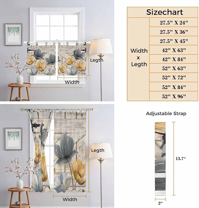Spring Tulips Flower Bathroom Curtains 63 Inch Length, Window Curtains Tab Top - Image 8