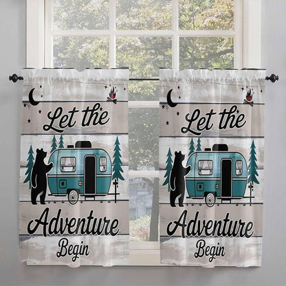 Farmhouse Bear Camper Van Tree Window Valance Curtains, Vintage Wood Grain - Image 7