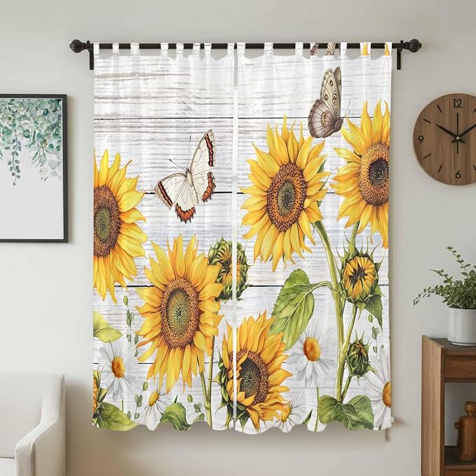 Yellow Sunflowers Living Room Curtains 96 Inch Length, Window Curtains Tab Top - Image 2