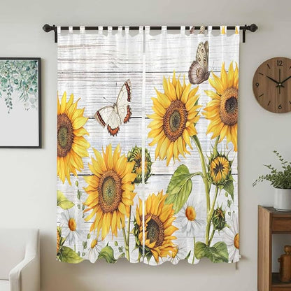 Yellow Sunflowers Living Room Curtains 96 Inch Length, Window Curtains Tab Top - Image 2