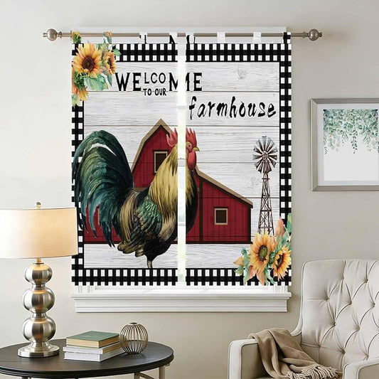 Farmhouse Rooster Living Room Curtains 84 Inch Length, Window Curtains Tab Top - Image 2