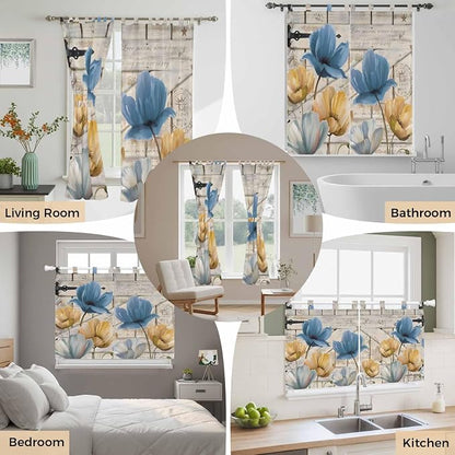 Blue Yellow Tulips Living Room Curtains 96 Inch Length, Window Curtains Tab Top - Image 7