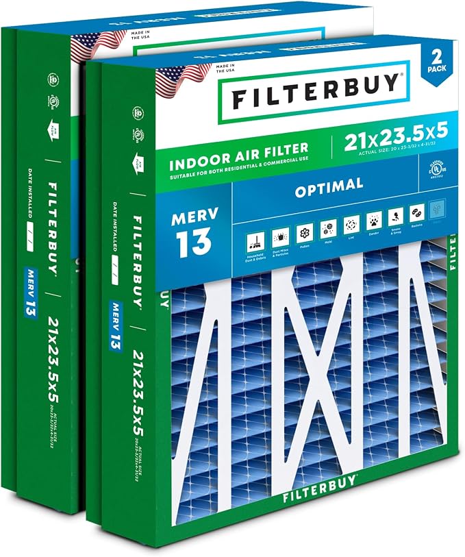 Filterbuy 21x23.5x5 Air Filter MERV 13 Optimal Smoke & Allergy Defense by Filterbuy