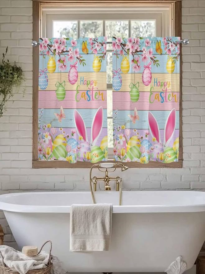 Colorful Easter Kitchen Curtains 54 Inches length, Spring Watercolor Bunny Egg - Image 7
