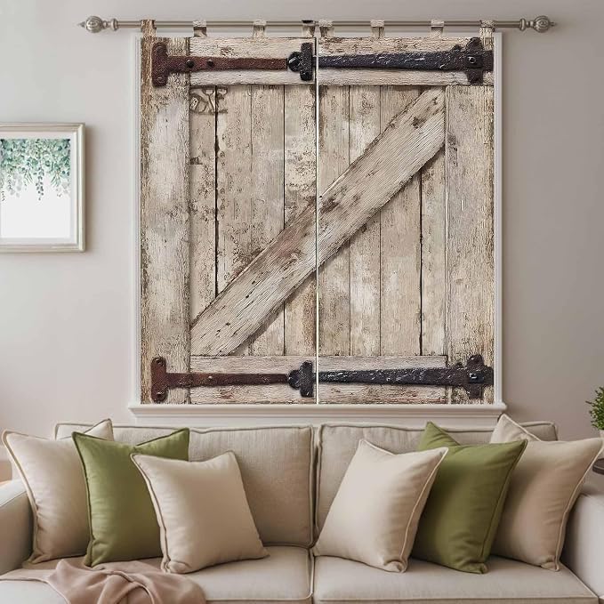 Farmhouse Wood Grain Living Room Curtains 84 Inch Length, Window Curtains Tab - Image 9