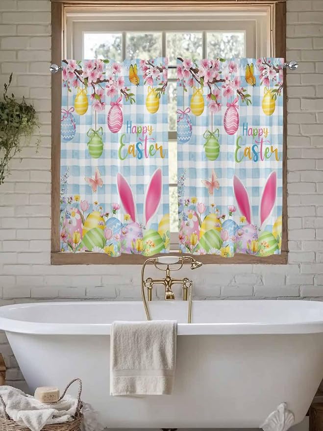 Happy Easter Kitchen Curtains 54 Inches length, Spring Watercolor Bunny Eggs - Image 7